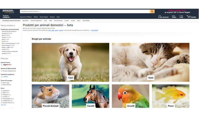 Amazon ha aperto il suo e-petshop