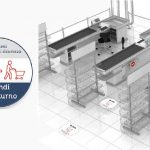 Cartelli per il distanziamento sociale nel negozio Cartelli per il distanziamento sociale